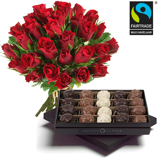 Box of rochers and Fairtrade red roses