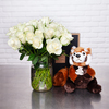 Witte rozen en Panda knuffel
