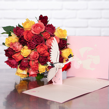 Arlequin et Carte 3D cygogne rose