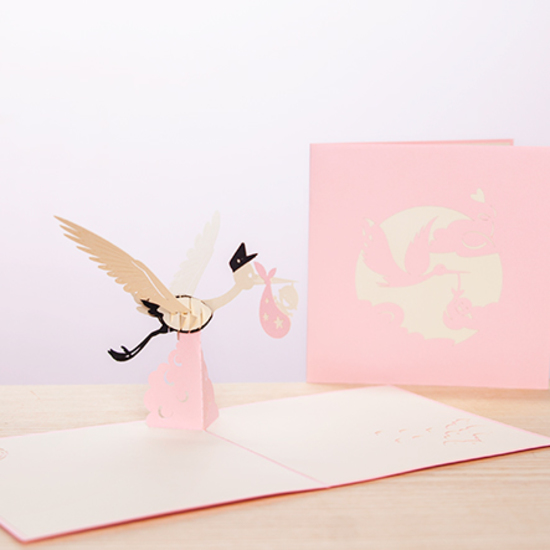 Arlequin et Carte 3D cygogne rose 2