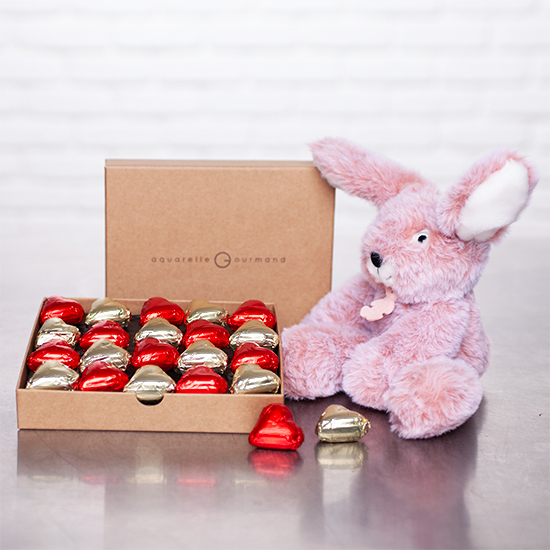 Boîte Rouge Coeurs et doudou lapin