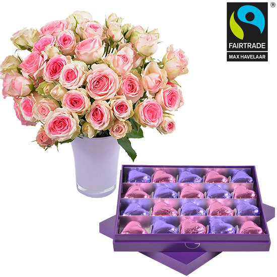 Violet Box of Chocolate Hearts with Roses 