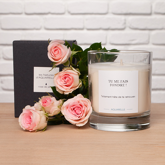 Bougie à la rose personnalisable – Cadeau parfumé et élégant avec message personnalisé, livraison rapide