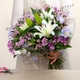 Bouquet Astro Vierge Lys blancs et fleurs mauves Aquarelle