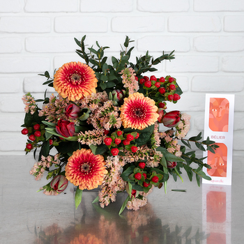 Bouquet Bélier Fleurs orangées et rouges Collection Zodiac Aquarelle