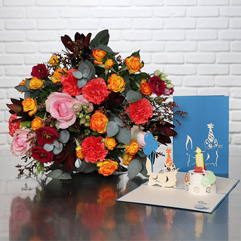 Feu d'Artifice & Pop Carte Anniversaire Chat
