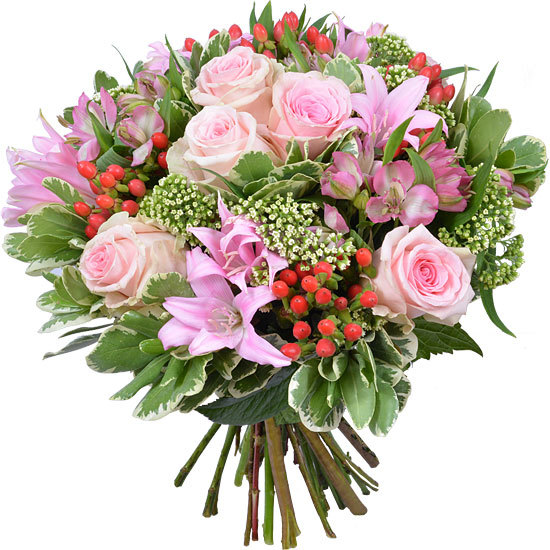 Bouquet of fragrant amaryllis and seasonal flowers