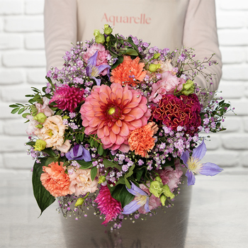 Bouquet Dahlia Célosie Fleurs de saison Aquarelle