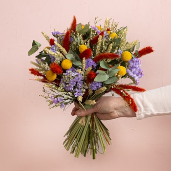 Bouquet de fleurs séchées coloré Jaune, rouge et violet