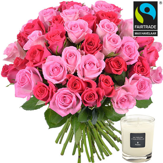 Bouquet de roses Tendresse + une bougie parfumée