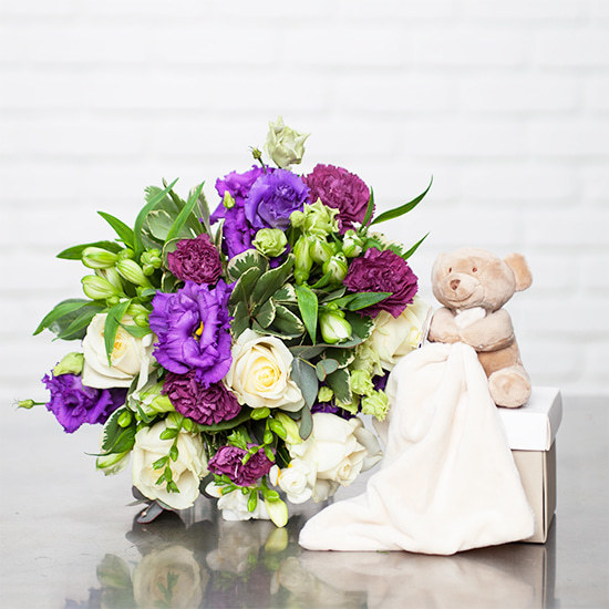 Perfumed bouquet & cuddly bear