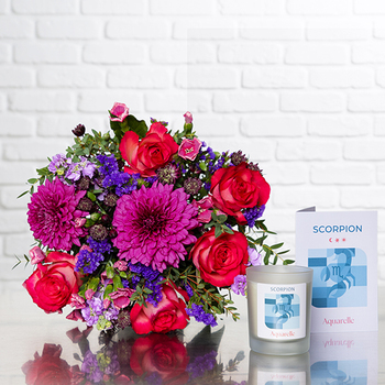 Coffret Zodiaque Scorpion – Bouquet de fleurs et bougie parfumée 175 g | Aquarelle