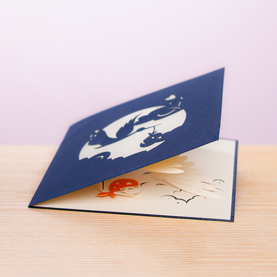 Carte naissance 3D - cigogne bleu  2