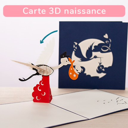 1 carte 3D cigogne bleu 