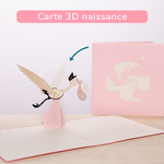Birth card - pink stork