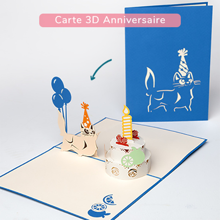 1 carte 3D chat d'anniversaire