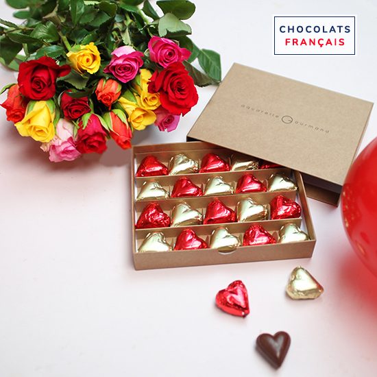 Rose multicolore & cœur en chocolat, livraison fleurs