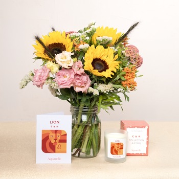 Coffret Zodiaque Lion : Bouquet & Bougie Pivoine Rouge