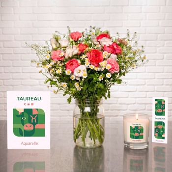 Taurus Zodiac Gift Set | Flowers, Candle & Astrology Card
