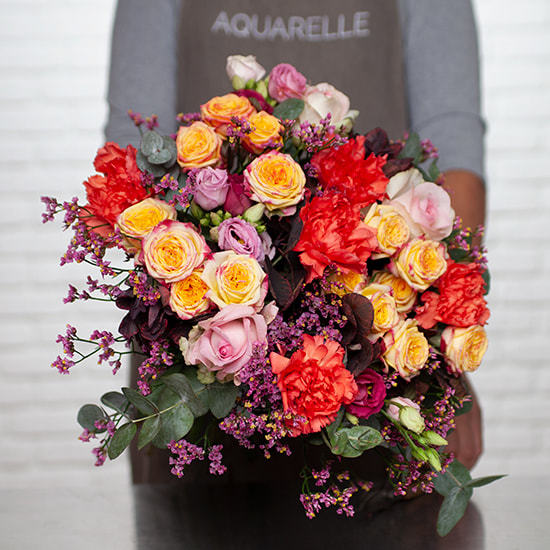 Grand bouquet de roses multicolores - Aquarelle - Livraison fleurs