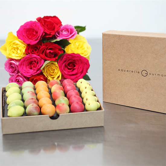 Roses et mini fruits pâte d’amande - Livraison fleurs et cadeaux gourmands