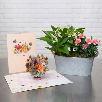 Potted Lily of the Valley Carnation with Daisy Pop-Up Card