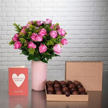 Bouquet roses branchues chocolats Cadeau Fête des Mères | Aquarelle