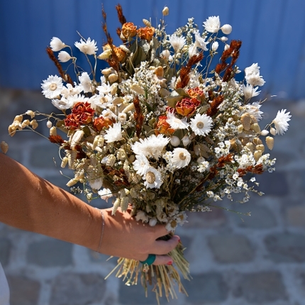 Poema – Bouquet de fleurs séchées blanc et terracotta Aquarelle