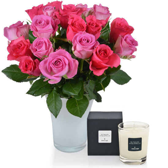Roses vase et bougie parfumée