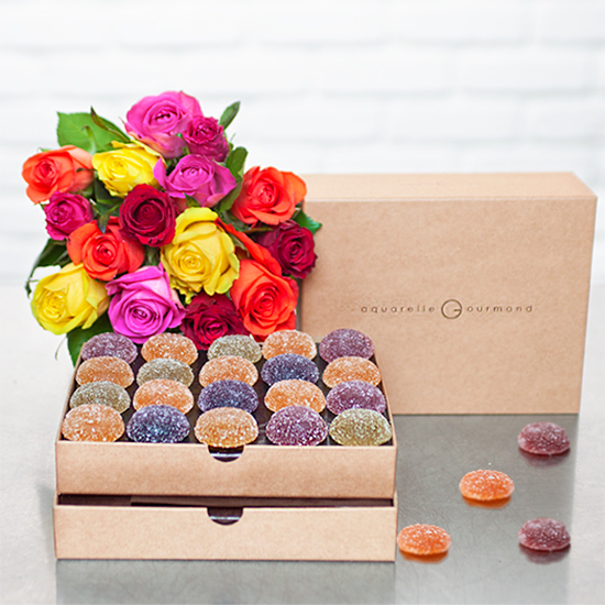 Roses et pâtes de fruit - Livraison fleurs et cadeaux gourmands