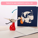 Tarjeta 3D de nacimiento - cigüeña azul