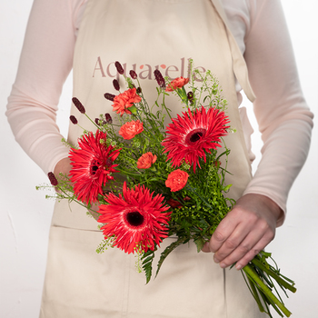 Landelijk oranje boeket Grootmoederfeest Gerbera, Greenbell, Seizoensbloemen