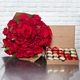 Red roses 'Madame Red' and box of hearts