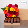 Une boîte de chocolats pâtissiers + 1 bouquet de 15 roses