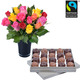 Rochers chocolade van Equator met 15 rozen en vaas