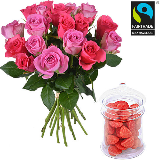 20 FAIRTRADE roses and a jar of strawberry Tagadas