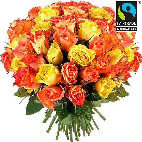 Bouquet of yellow and orange fairtrade roses