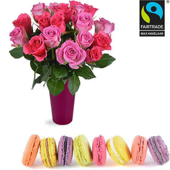 Assortment of macaroons and 20 roses