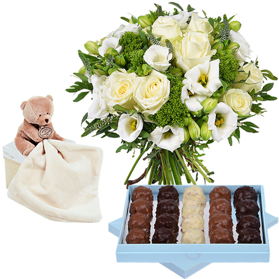 Bouquet, rochers and cuddly bear
