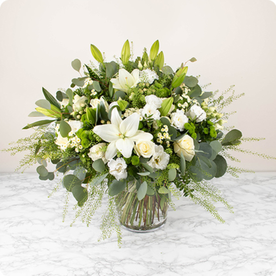 Same day delivery available with the White Paradise Bouquet